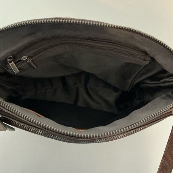 HESHE Brown Leather Shoulder Bag Multi-Pocket Handbag - Picture 5 of 8